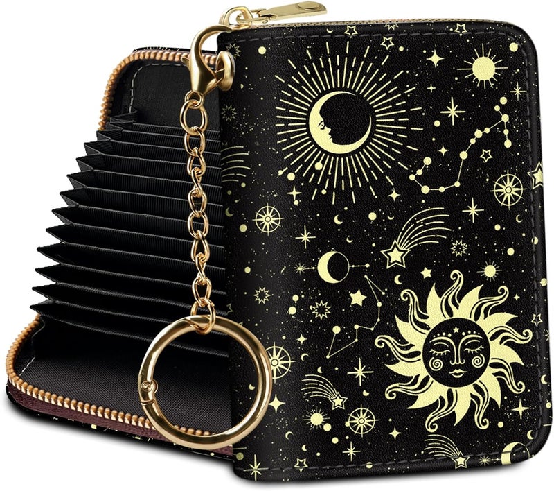 Yonlevres Credit Card Holder RFID Wallet, Small Card Holder Wallet for Women with Keychain Zipper, Funny Leather Print Credit Card Wallets Accordion Gift - Image 1